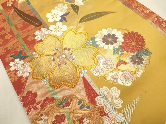 平和屋着物◎両面 六通柄袋帯 唐織 雪輪花文 金銀糸 正絹 逸品 DABL0624ya