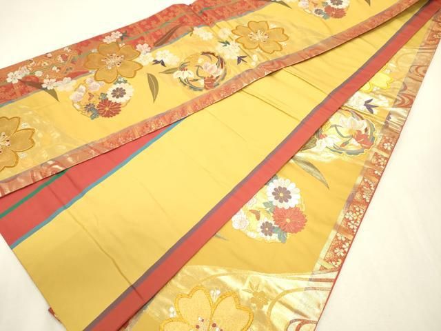 平和屋着物◎両面 六通柄袋帯 唐織 雪輪花文 金銀糸 正絹 逸品 DABL0624ya