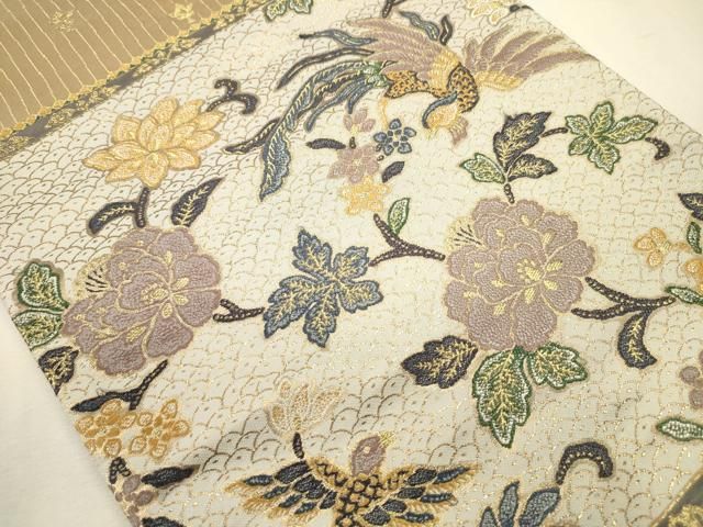 平和屋着物◎六通柄袋帯 花鳥文 金糸 正絹 逸品 DABL0626ya