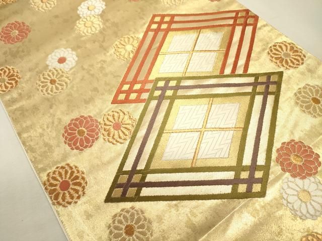 平和屋着物◎六通柄袋帯 唐織 千寿 花菱文 金糸 正絹 逸品 DABL0630ya