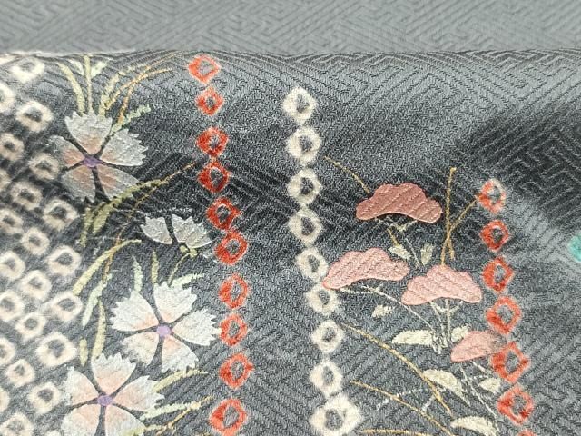 平和屋着物■訪問着 絞り 刺繍 草花文 金彩 正絹 逸品 未使用 DABL0640ya