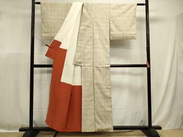 平和屋着物■上質なお召 幾何学文 正絹 逸品 DABL0648ya