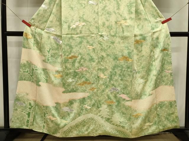 平和屋着物■訪問着 駒刺繍 絞り 霞樹木文 暈し染め 金銀彩 正絹 逸品 DABL0649ya