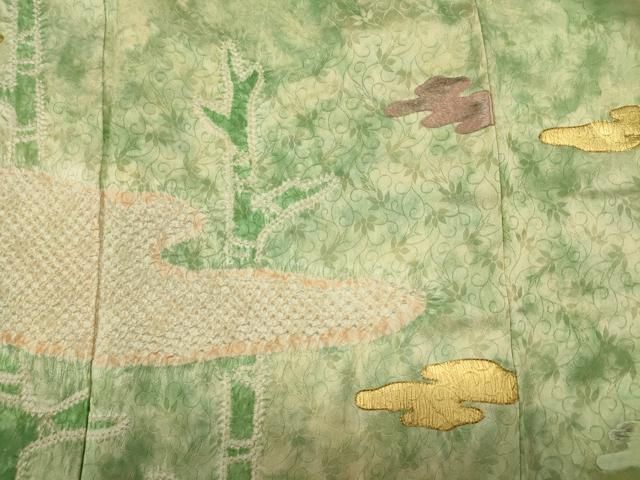 平和屋着物■訪問着 駒刺繍 絞り 霞樹木文 暈し染め 金銀彩 正絹 逸品 DABL0649ya