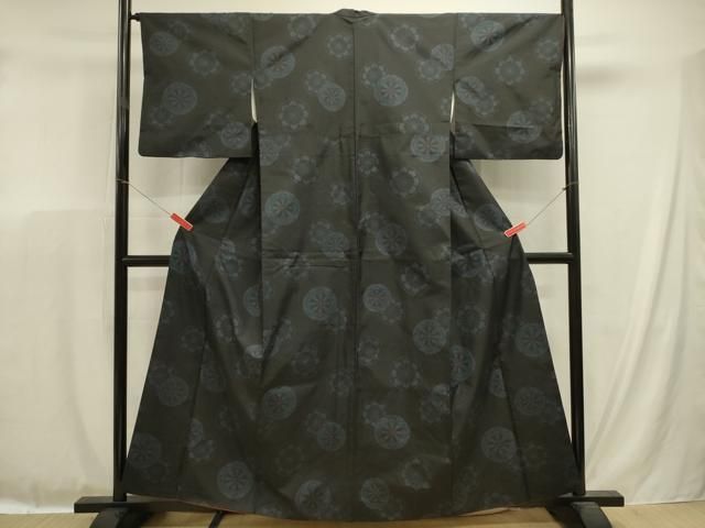平和屋着物■上質な紬 源氏車文 黒地 正絹 逸品 DABL0651ya