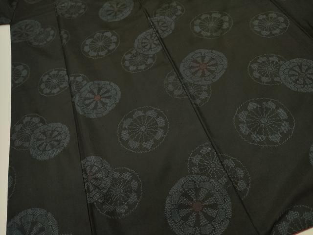 平和屋着物■上質な紬 源氏車文 黒地 正絹 逸品 DABL0651ya