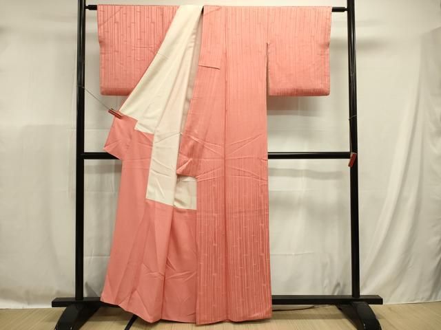 平和屋着物■上質な色無地 竹地紋 纁色 正絹 逸品 DABL0656ya