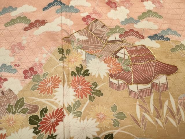 平和屋着物■訪問着 駒刺繍 風景花松文 暈し染め 正絹 逸品 DABL0672ya