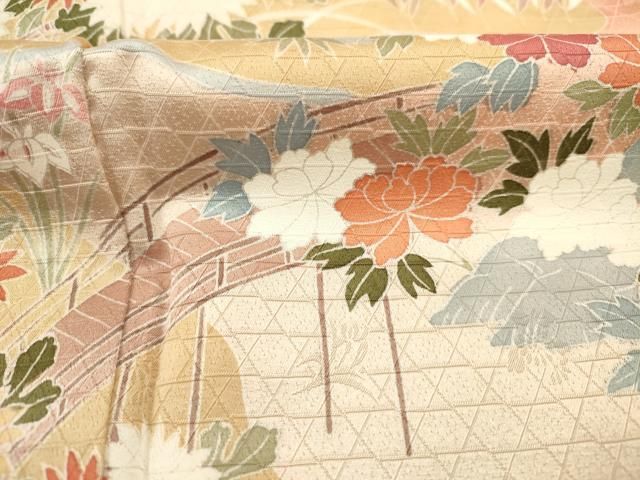 平和屋着物■訪問着 駒刺繍 風景花松文 暈し染め 正絹 逸品 DABL0672ya