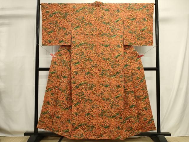 平和屋着物■上質な小紋 流水風景花文 鬼しぼ縮緬 正絹 逸品 未使用 DABL0688ya
