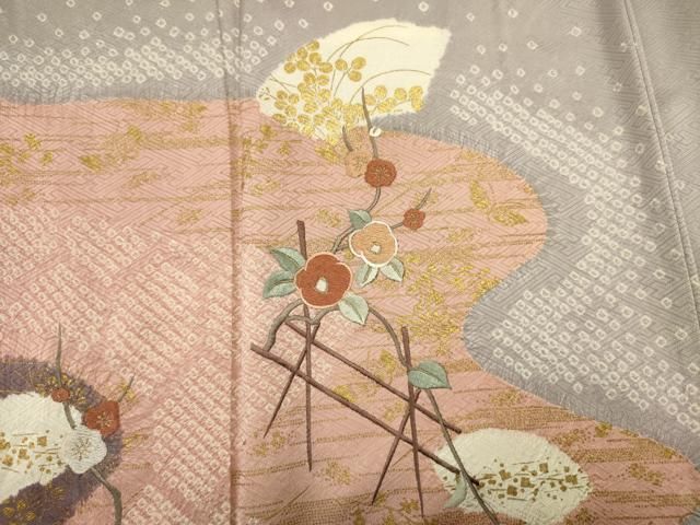 平和屋着物■訪問着 絞り 刺繍 地紙花文 金彩 正絹 逸品 未使用 DABL0699ya