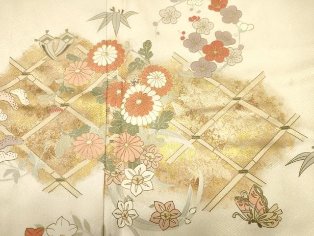 平和屋着物■訪問着 花蝶文 金彩 正絹 逸品 DABL0708ya