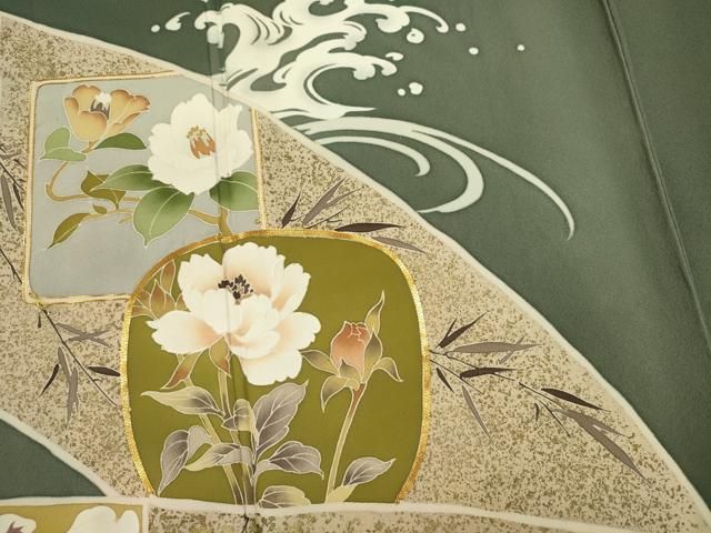 平和屋着物■豪華色留袖 駒刺繍 立波花文 金彩 正絹 逸品 DABL0709ya