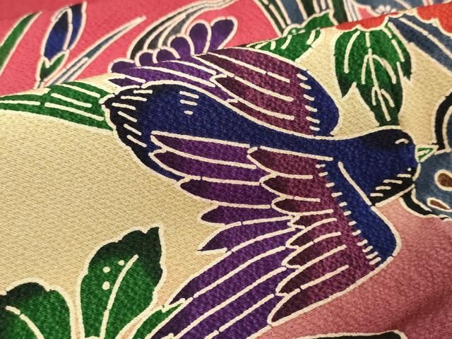 平和屋着物●豪華振袖 紅型 流水花鳥文 暈し染め やまと誂製 正絹 逸品 DABL1001ud