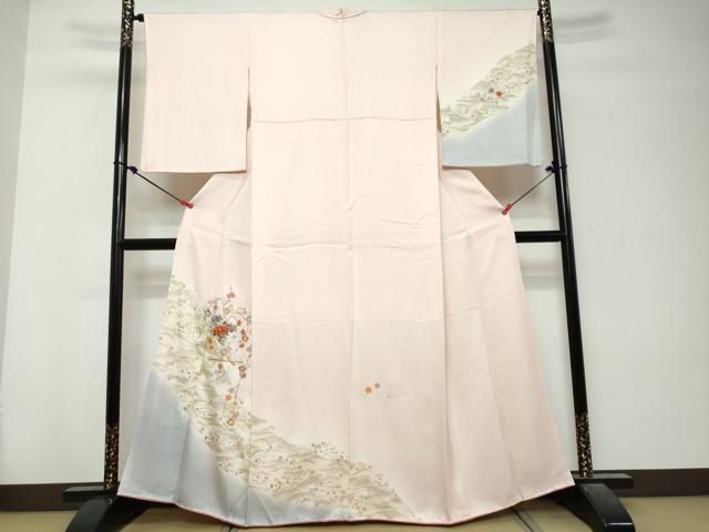 平和屋着物●訪問着 駒刺繍 扇面草花文 暈し染め 金彩 正絹 逸品 DABL1004ud