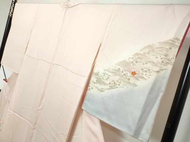 平和屋着物●訪問着 駒刺繍 扇面草花文 暈し染め 金彩 正絹 逸品 DABL1004ud