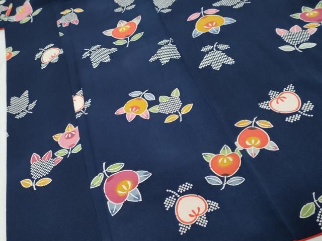 平和屋着物●上質な小紋 型染め 草花文 鬼しぼ縮緬 正絹 逸品 DABL1005ud