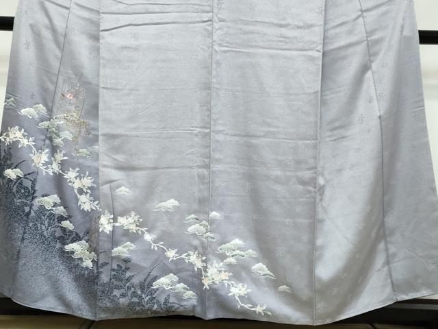 平和屋着物●中国三大刺繍 汕頭刺繍 スワトウ刺繍 訪問着 短冊草花文 暈し染め 金糸 正絹 逸品 DABL1012ud