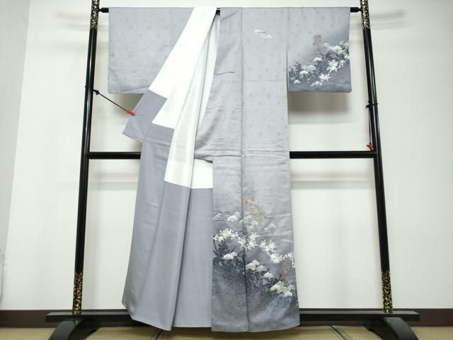 平和屋着物●中国三大刺繍 汕頭刺繍 スワトウ刺繍 訪問着 短冊草花文 暈し染め 金糸 正絹 逸品 DABL1012ud