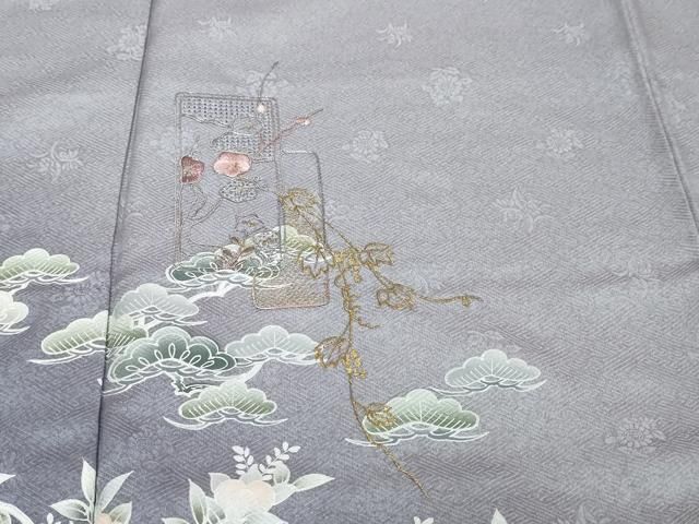 平和屋着物●中国三大刺繍 汕頭刺繍 スワトウ刺繍 訪問着 短冊草花文 暈し染め 金糸 正絹 逸品 DABL1012ud