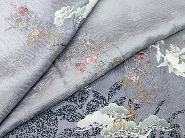 平和屋着物●中国三大刺繍 汕頭刺繍 スワトウ刺繍 訪問着 短冊草花文 暈し染め 金糸 正絹 逸品 DABL1012ud