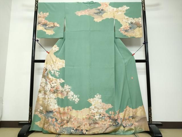 平和屋着物●訪問着 作家物 刺繍 花鳥文 金銀彩 正絹 逸品 DABL1018ud