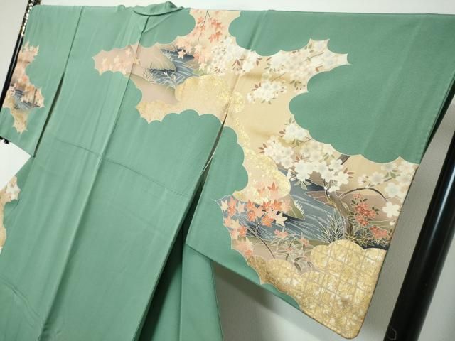 平和屋着物●訪問着 作家物 刺繍 花鳥文 金銀彩 正絹 逸品 DABL1018ud