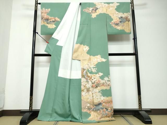 平和屋着物●訪問着 作家物 刺繍 花鳥文 金銀彩 正絹 逸品 DABL1018ud