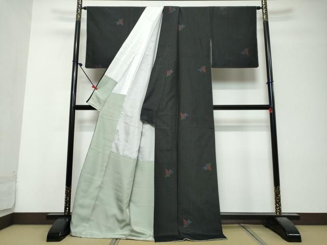 平和屋着物●上質な紬 舞蝶文 ロング丈 正絹 逸品 DABL1031ud