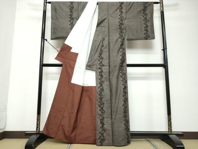 平和屋着物●本場大島紬 9マルキ 草花間道 正絹 逸品 DABL1033ud
