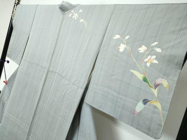平和屋着物●訪問着 友禅 紬地 草花文 正絹 逸品 DABL1041ud