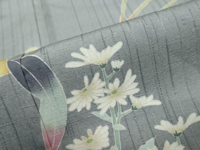 平和屋着物●訪問着 友禅 紬地 草花文 正絹 逸品 DABL1041ud