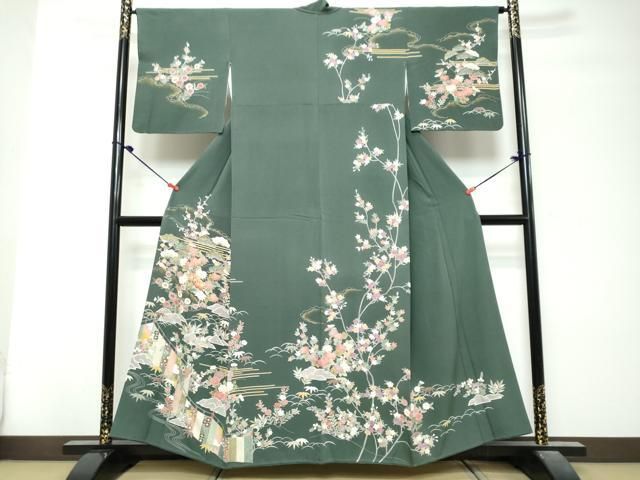 平和屋着物●訪問着 駒刺繍 吉祥草花文 金彩 正絹 逸品 DABL1042ud