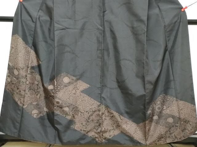 平和屋着物●本場縞大島紬 訪問着 染大島 松皮菱草花文 正絹 逸品 DABL1046ud