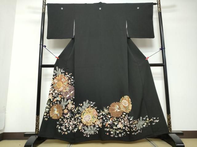 平和屋着物●豪華黒留袖 駒刺繍 宝尽くし飛鶴花文 金彩 正絹 逸品 DABL1047ud