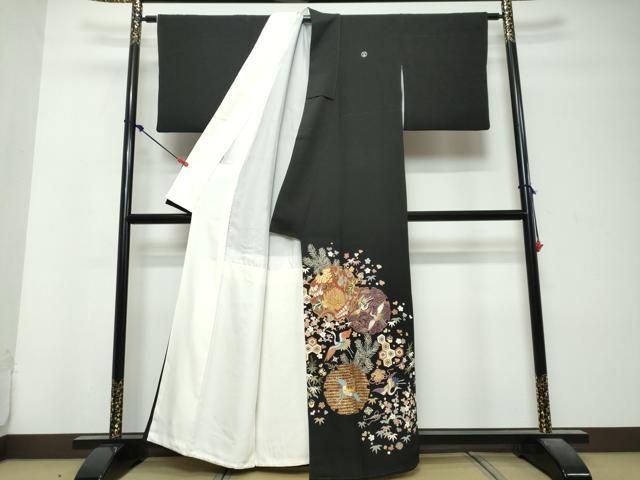平和屋着物●豪華黒留袖 駒刺繍 宝尽くし飛鶴花文 金彩 正絹 逸品 DABL1047ud