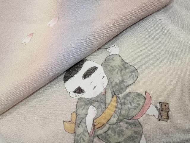 平和屋着物●日本画家 濡れ描き友禅作家 高橋峰陵 訪問着 手書き 童子遊び 暈し染め さが美扱い 正絹 逸品 DABL1053ud