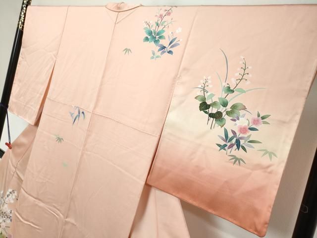 平和屋着物●訪問着 流水草花文 暈し染め 金彩 正絹 逸品 未使用 DABL1054ud