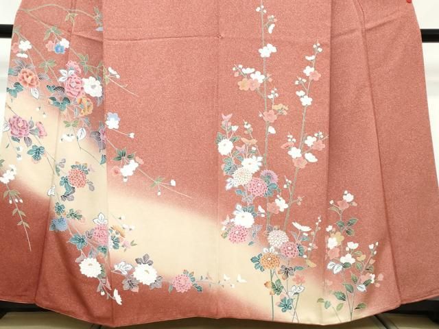 平和屋着物●訪問着 友禅 草花文 暈し染め 正絹 逸品 DABL1059ud