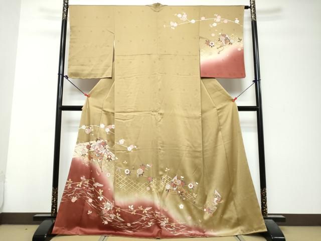 平和屋着物●訪問着 扇舞花文 暈し染め 金彩 正絹 逸品 未使用 DABL1065ud