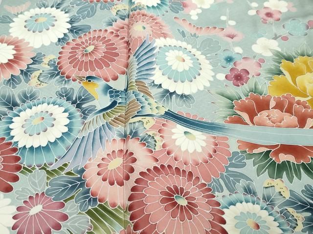 平和屋着物●訪問着 友禅 花鳥文 ロング丈 正絹 逸品 DABL1067ud