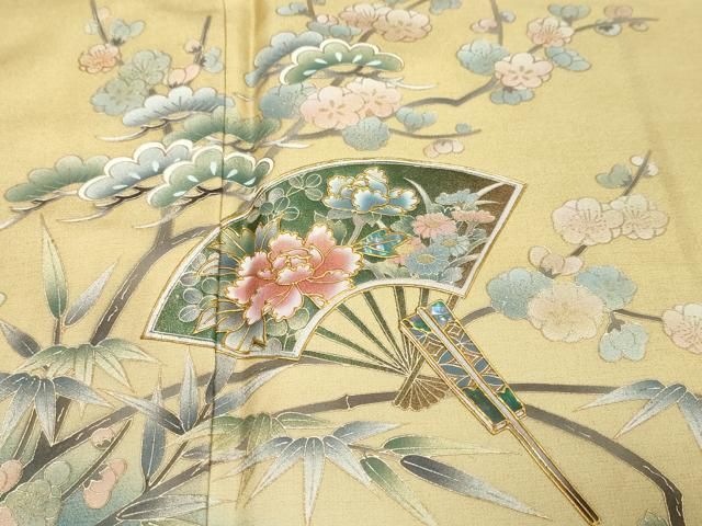 平和屋着物●訪問着 螺鈿 扇面草花文 暈し染め 金彩 正絹 逸品 DABL1069ud