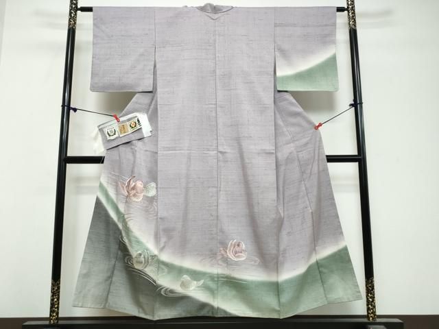 平和屋着物●結城紬 訪問着 総刺繍 流水鴛鴦文 証紙付き 正絹 逸品 DABL1072ud