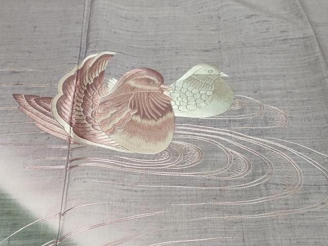 平和屋着物●結城紬 訪問着 総刺繍 流水鴛鴦文 証紙付き 正絹 逸品 DABL1072ud