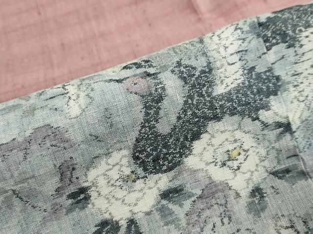 平和屋着物●小千谷紬 格子花鳥文 正絹 逸品 DABL1085ud