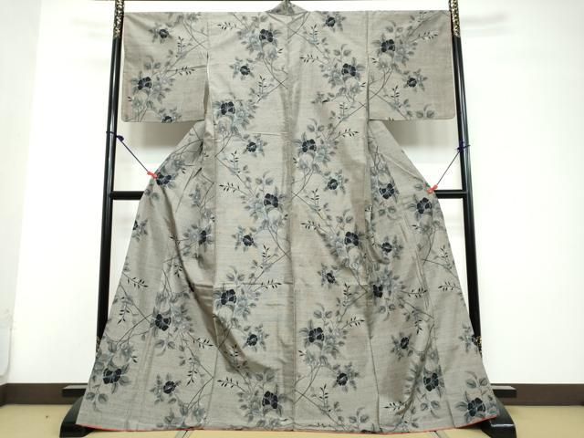 平和屋着物●上質な紬 枝花文 正絹 逸品 DABL1086ud