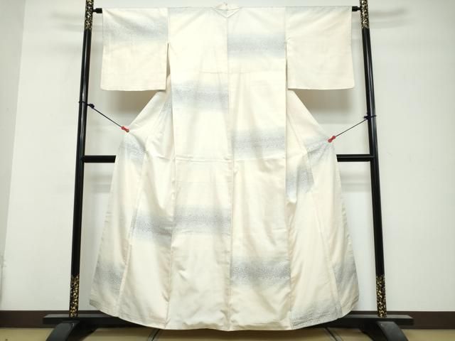 平和屋着物●上質な紬 藍 横段花文 正絹 逸品 DABL1092ud
