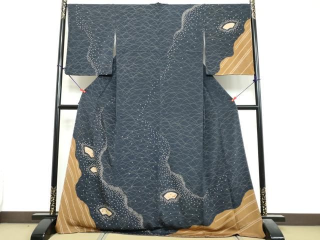 平和屋着物●訪問着 絞り 刺繍 地紙草花文 金糸 鬼しぼ縮緬 ロング丈 正絹 逸品 未使用 DABL1096ud