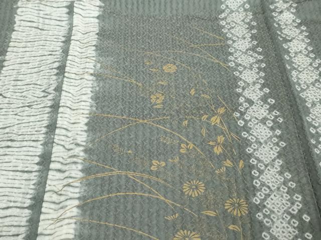 平和屋着物●訪問着 杢目絞り 草花文 金彩 正絹 逸品 DABL1102ud