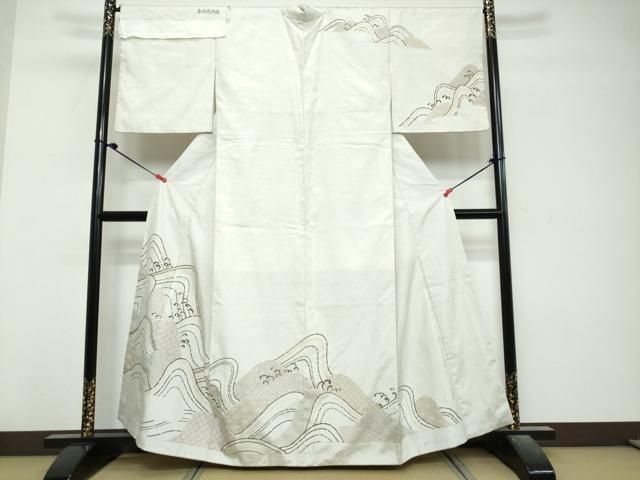 平和屋着物●西陣 長嶋成織物 訪問着 紬地 駒刺繍 立波文 金糸 反端付き 正絹 逸品 DABL1111ud